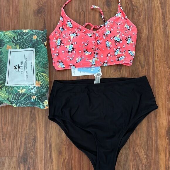 Cupshe Other - NWT Cupshe tankini swimwear set black pink peach size M
